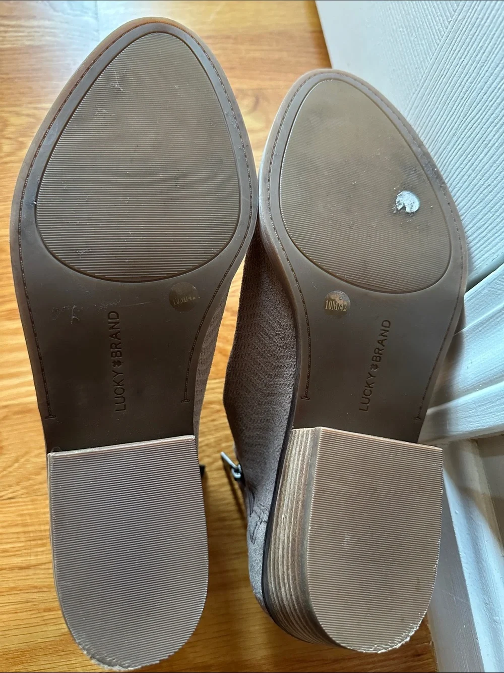 Lucky Brand Tan Suede Ankle Booties size 10; like new suede perforated
